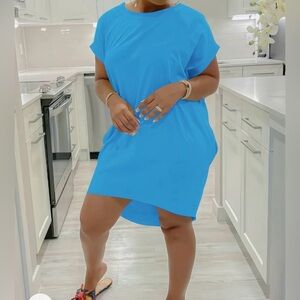 NWOT Blue Hi-Lo Tee Shirt Dress w/ pockets.